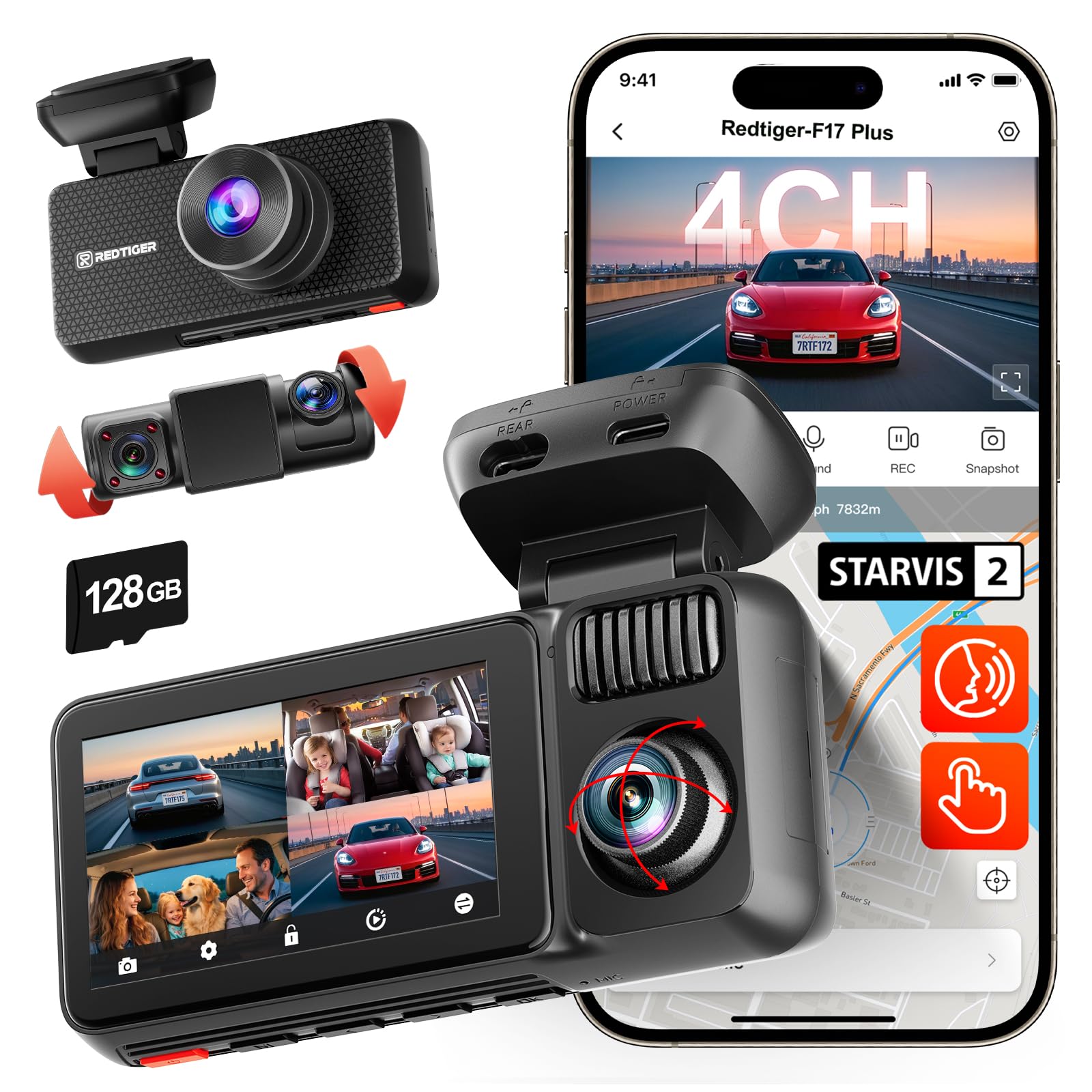 Redtiger Dash Cam F17 Plus 4 Channel 360°
