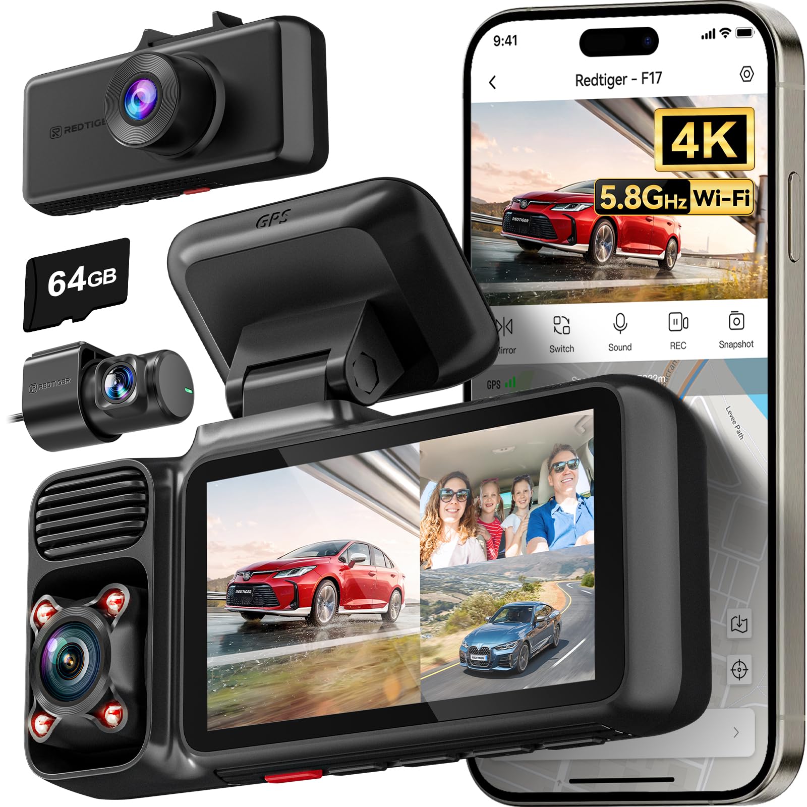 Redtiger Dash Cam F17 3 Channel Camera