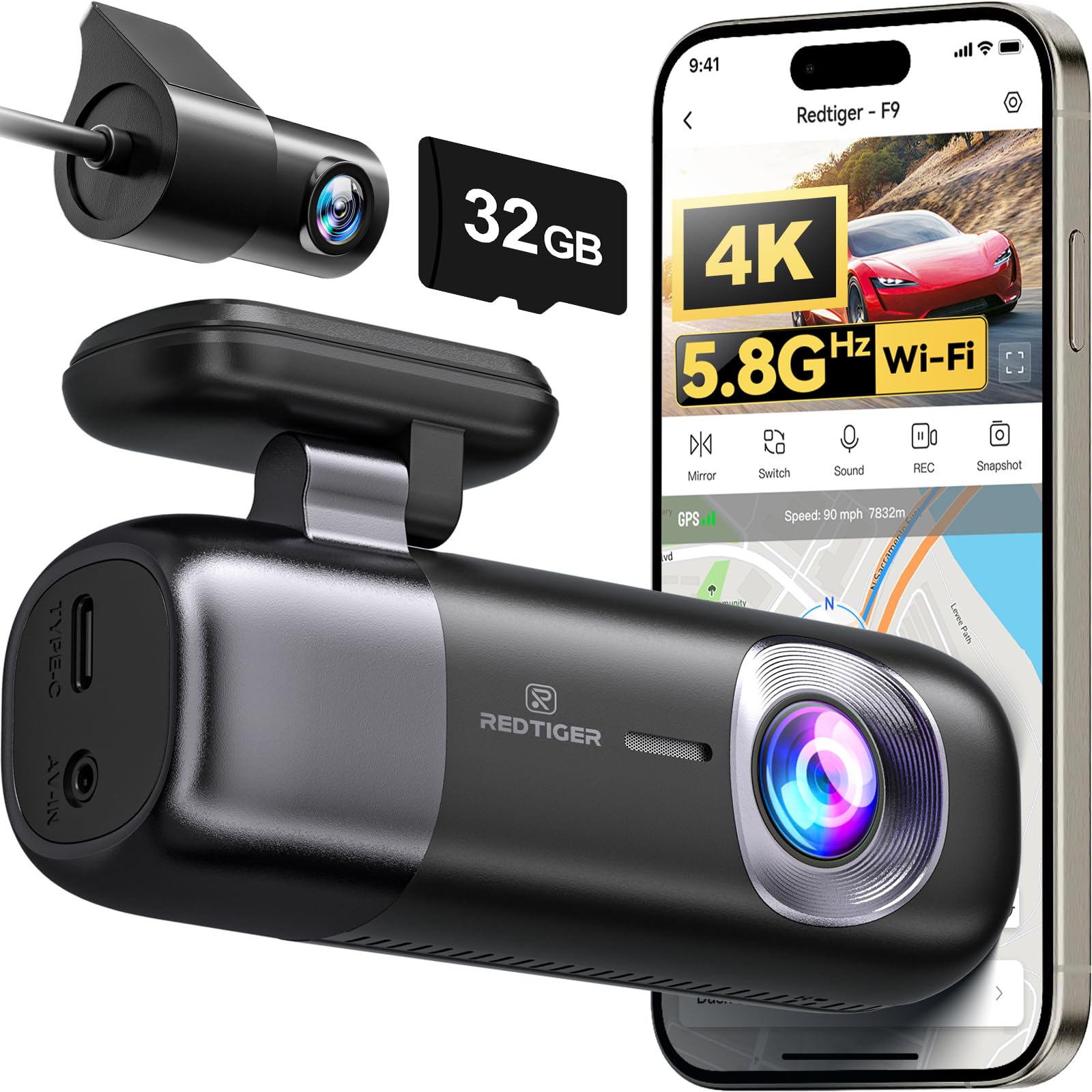 Redtiger Dash Cam F9 4K Dual Camera