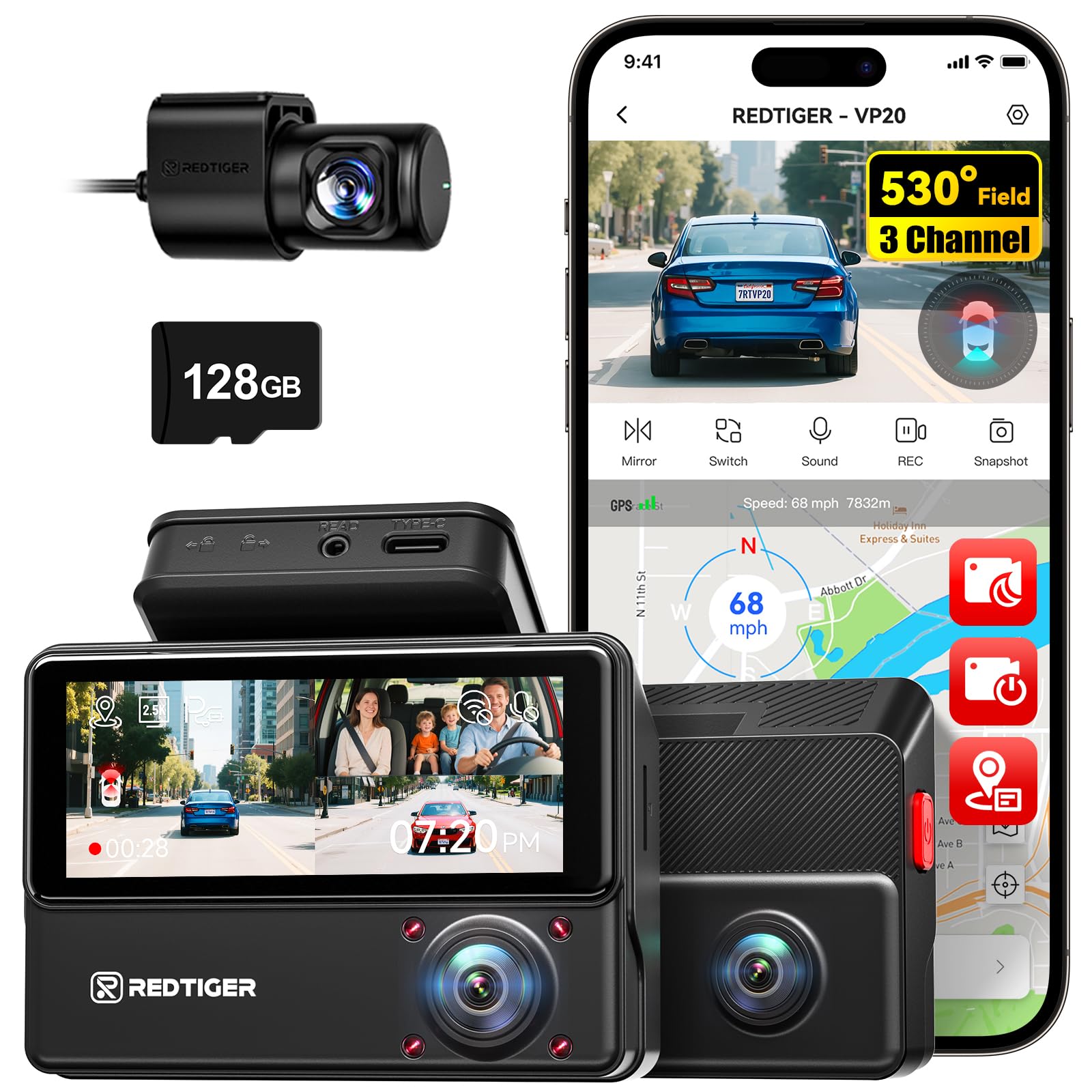 Redtiger Dash Cam VP20 530° Coverage